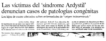 Sndrome de Ardystil: El riesgo qumico alcanza tambin a los descendientes de los afectados